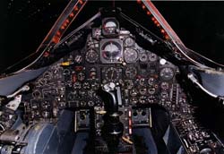 JPG photograph of the SR71 Blackbird cockpit; head-on view